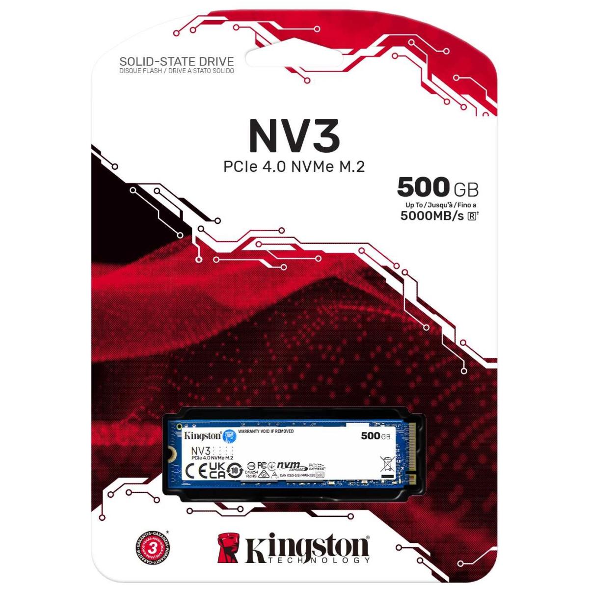 Kingston NV3 500GB M.2 2280 NVMe SSD | PCIe 4.0 Gen 4x4 | Up to 5000 MB/s