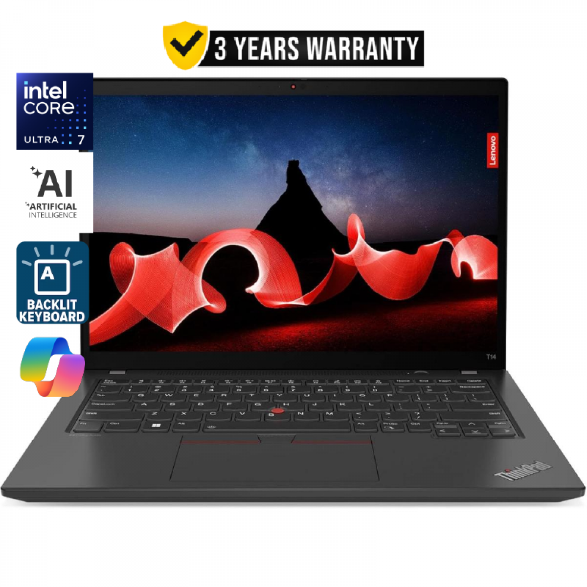 Lenovo ThinkPad T14 Gen 5 Laptop – Intel Core Ultra 7 165U vPro, 16GB DDR5, 512GB SSD, 14" FHD+ IPS, Windows 11 Pro, 3-Year Warranty
