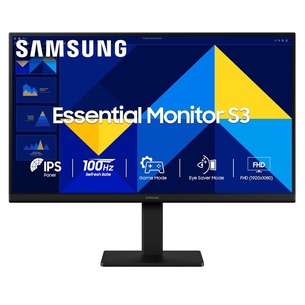 Samsung Essential Series S3 D300 Monitor – 24" Full HD IPS Monitor, 100Hz, 5ms, Super Slim Design, HDMI & VGA