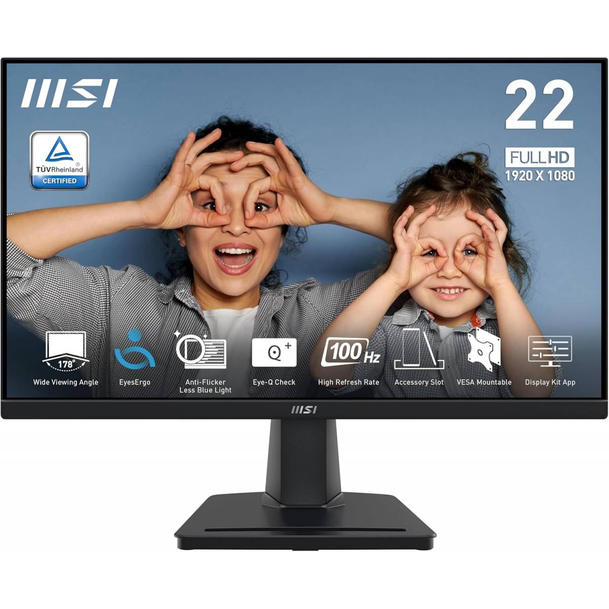 MSI PRO MP225V Monitor – 22" Full HD VA Monitor, 100Hz, 1ms, Adaptive Sync, HDMI & DisplayPort – 2 Years Warranty