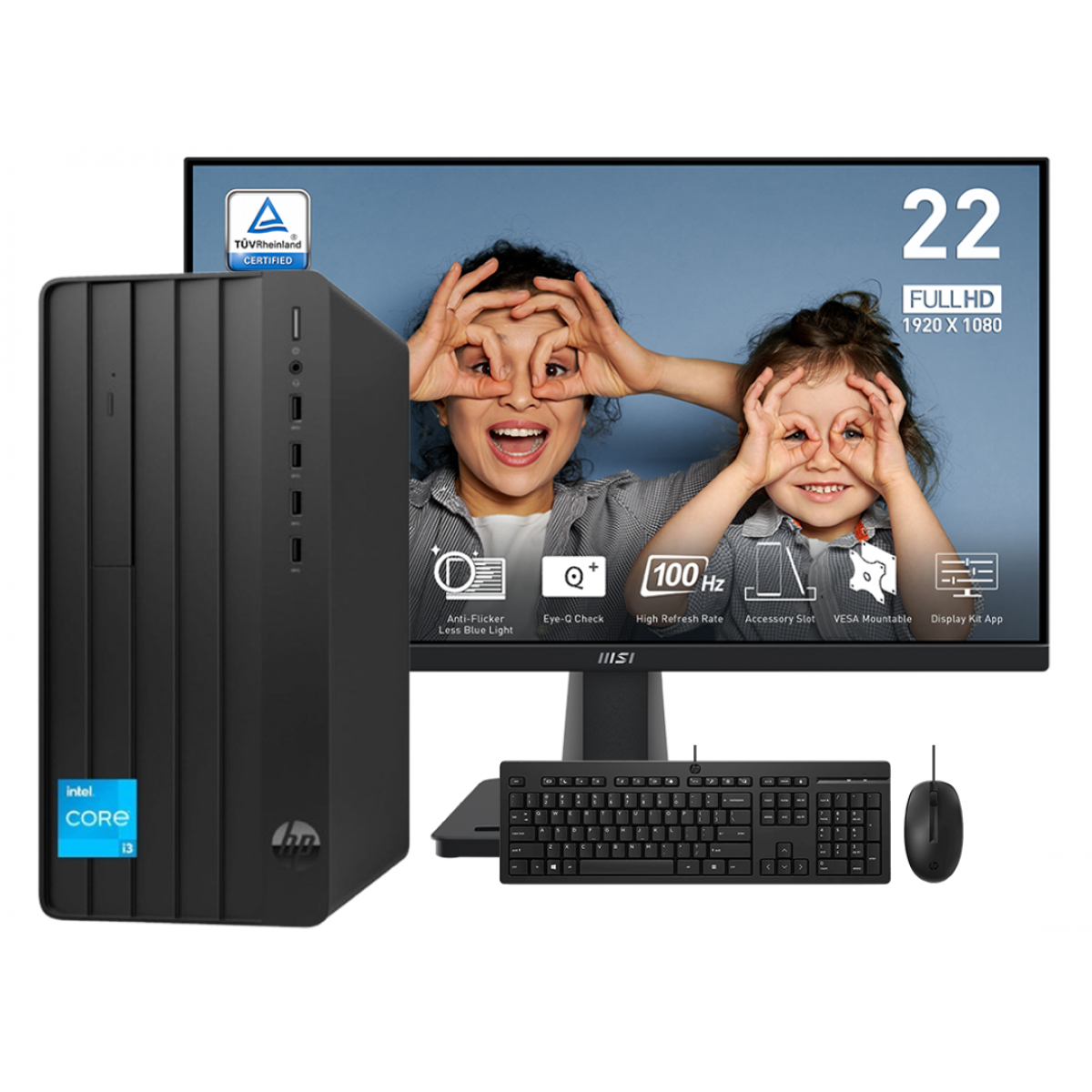 HP Pro Tower 290 G9 Desktop PC – Intel Core i3-13100, 8GB RAM, 512GB SSD + MSI PRO MP225V Monitor 22" FHD – Wi-Fi 6 &amp; Bluetooth 5.3